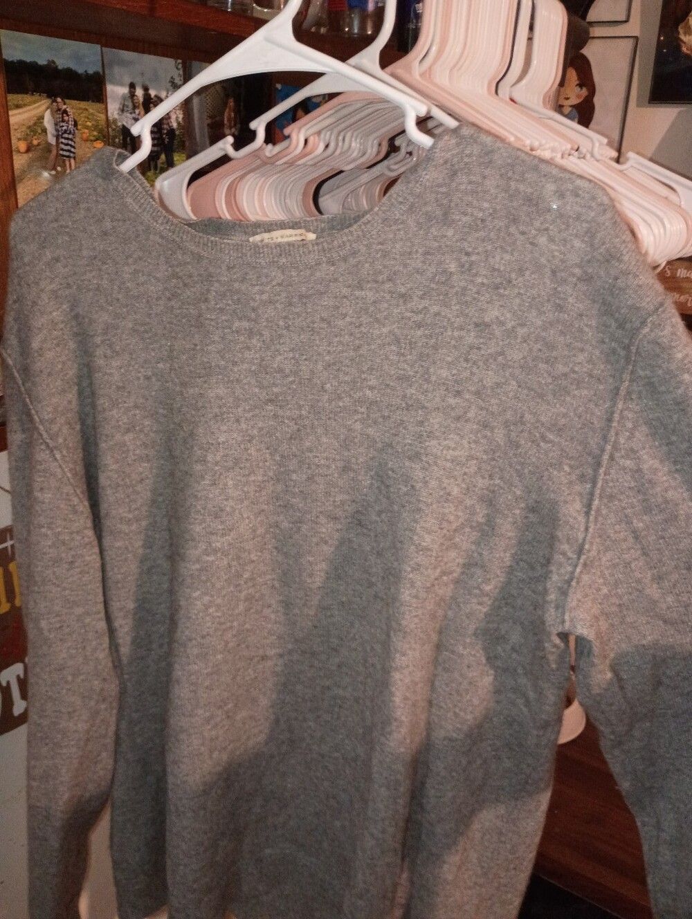 White + Warren Gray Cashmere Crewneck Sweater 100% Cashmere Size Xl-055a